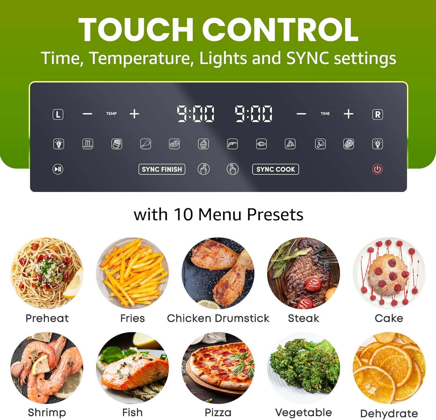 Elite Gourmet Dual Zone Air Fryer Oven, 11QT Capacity with Divider, PFAS Free Nonstick, SYNC FINISH, 10 Preset Functions, Bake, Roast, Broil, Air Fry, Toast, Dehydrate, 1600W, with 25 Recipes, Black