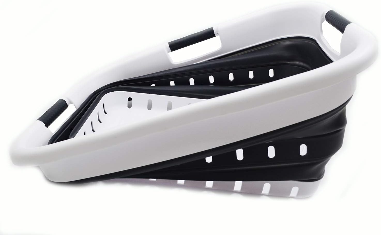 SAMMART 41L (10.8 gallon) Set of 2 Collapsible 3 Handled Plastic Laundry Basket-Foldable Pop Up Storage Container/Organizer-Space Saving Hamper/Basket (2, Black)