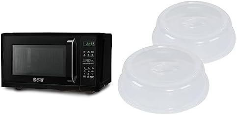 COMMERCIAL CHEF Small Microwave 0.9 Cu. Ft. Countertop Microwave with Touch Controls & Digital Display, Black & Nordic Ware BPA-free and Melamine Free Plastic Splatter Microwave Cover