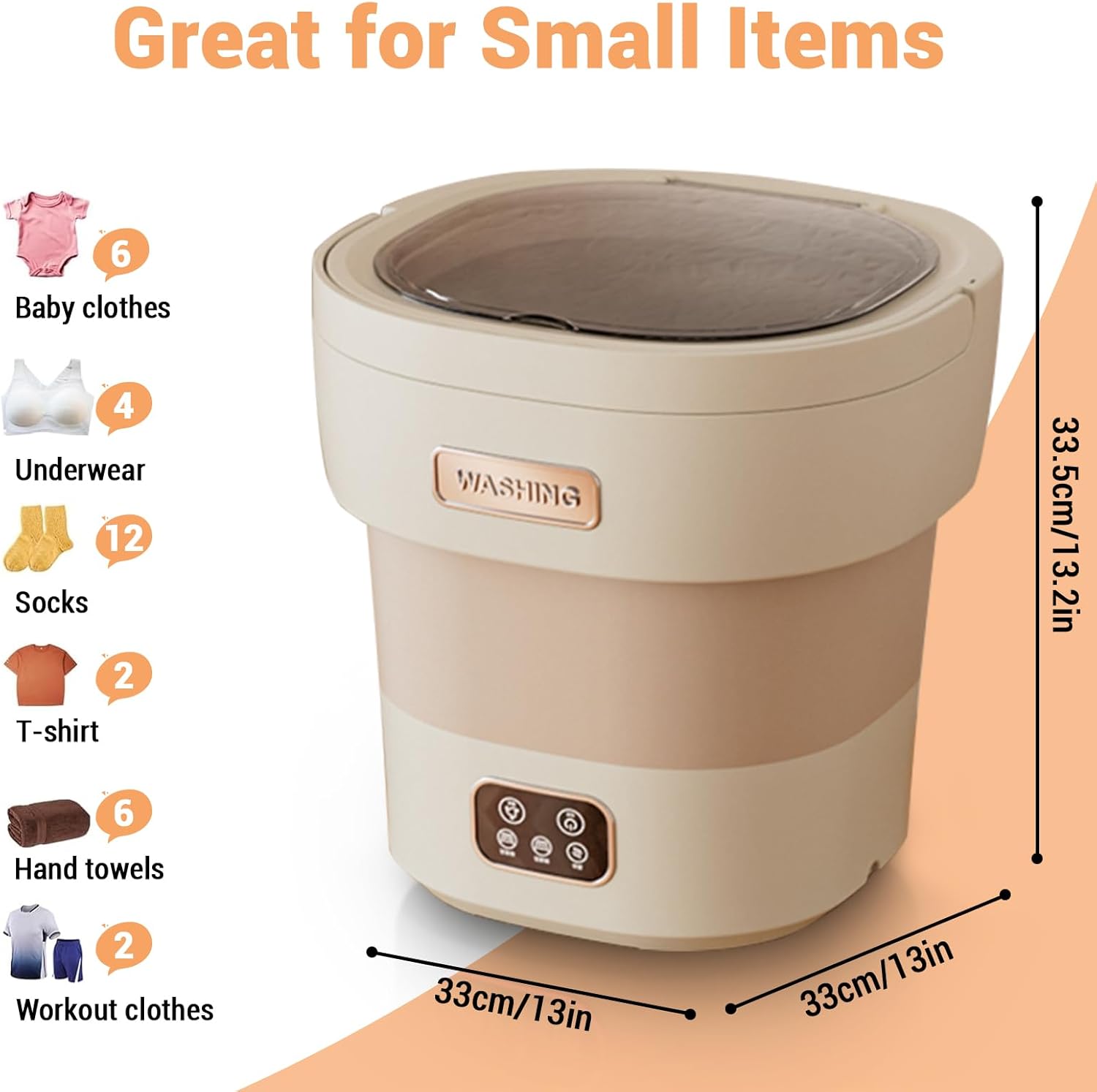 Portable Washing Machine, Mini Washer 12L Upgraded Large Capacity Foldable Washer Deep Cleaning of Underwear Small Baby Clothes Suitable for Apartments Dormitories Hotels