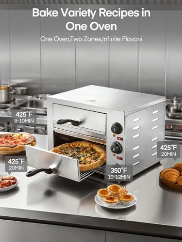 12 Inch Commercial Pizza Oven, Countertop Pizza Ovens with 662°F Max Temp, 2-Layer Electric Pizza Cooker with Alert Timer, 2200W Stainless Steel Pizza-Maker Machine, for Restaurant,Home, Party