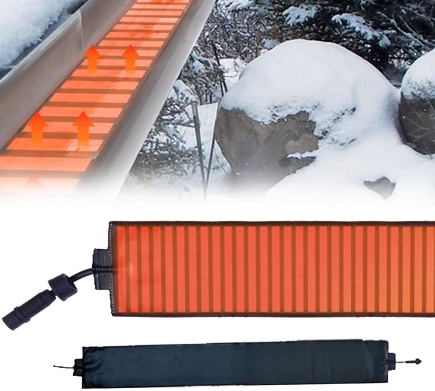 Outdoor Heated Snow Melting Mats, PVC Flexible Roof Heat Tape - 12 cm Wide, Max Temperature of 45°C, with 1.5m Power Cord, for Roof Curved Gutters/Downspouts 610cm/20.01ft