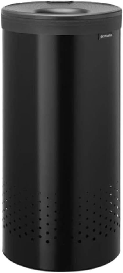 Brabantia Laundry Basket with Lid | 9 Gal Washing Hamper with Removable Cotton Bag & Quick-Drop Opening | Space-Saving Laundry Hamper | Matt Black