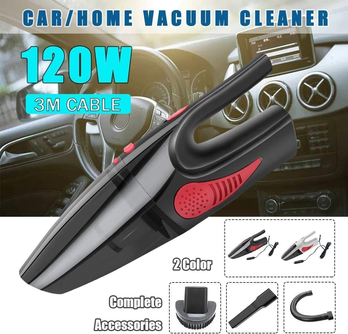 Handheld 120W Wired Powerful Car Vacuum Cleaner Wet and Dry Use Car Vacuum Cleaner (Color:White), Size