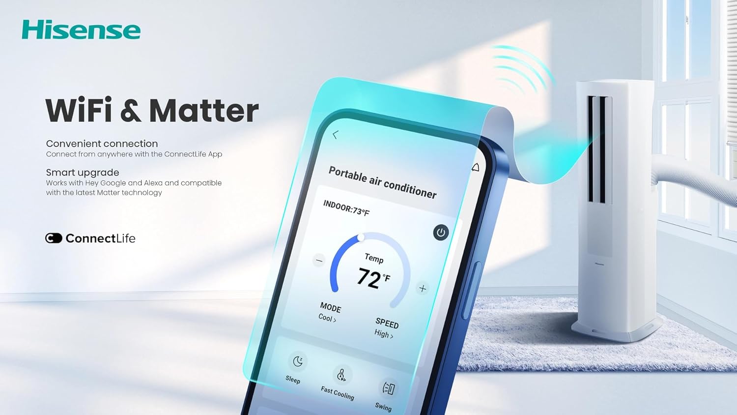 Hisense 8000 BTU 350 Sq. Ft. with Inverter Compressor, Dual Hose Portable Tower Air Conditioner HIAP0825TWD, up to 350 Sq Ft., Wi‑Fi app control for Alexa/Google, Oscillating - HIAP0825TWD (Renewed)