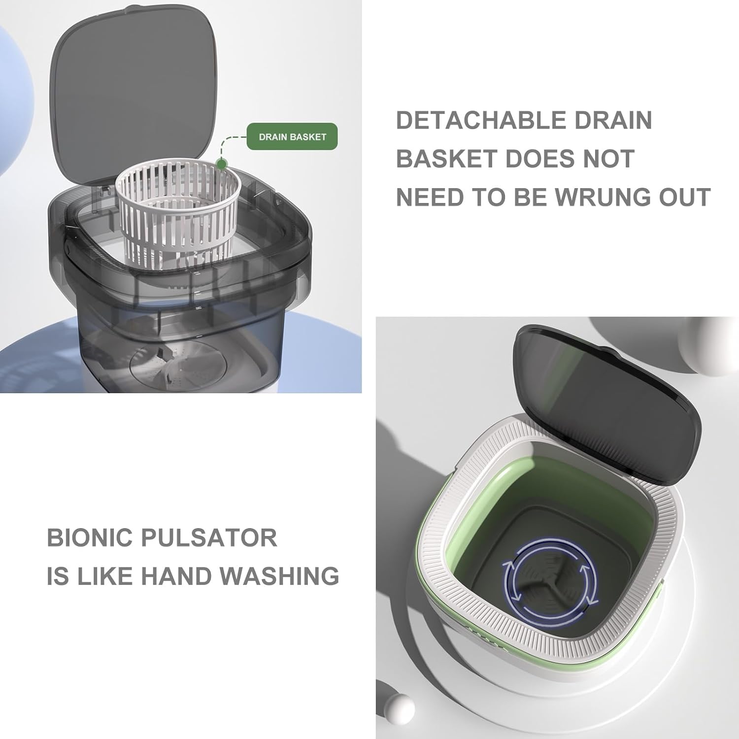 Portable Washing Machine, 7.5L Large Capacity Foldable Washing Machine and Spin Dryer with 3 Modes for Underwear, Baby Clothes, Small Items, Portable Washer for Apartments, Travel, Camping ( Color : G