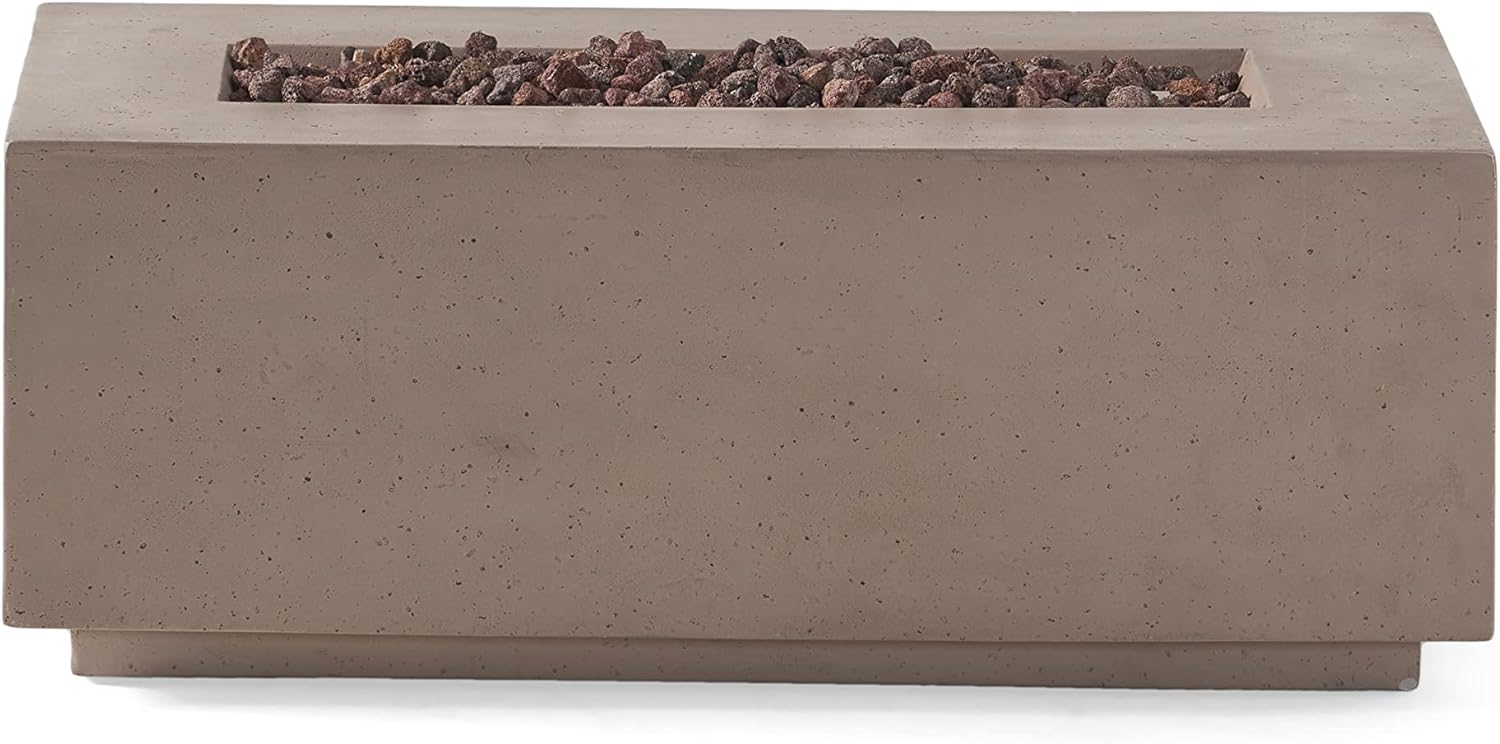Christopher Knight Home Aidan Outdoor 40,000 BTU Rectangular Fire Pit (No Tank Holder) - Lightweight Concrete - Light Gray