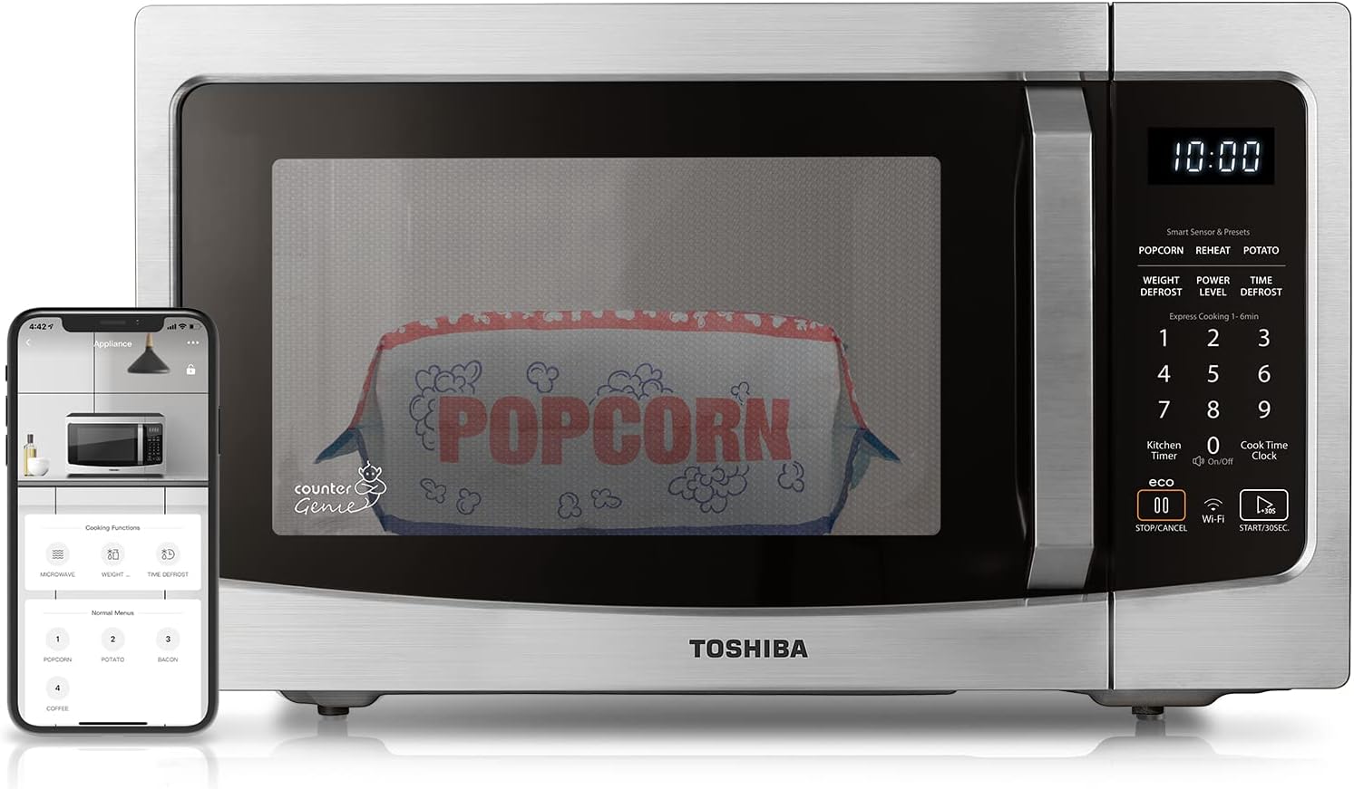 TOSHIBA ML-EM34P(SS) Smart Countertop Microwave, Sensor Reheat, Works With Alexa & Remote Control, Kitchen Essentials, Mute Function&ECO Mode, 1100W, 1.3 Cu Ft, With 12.4
