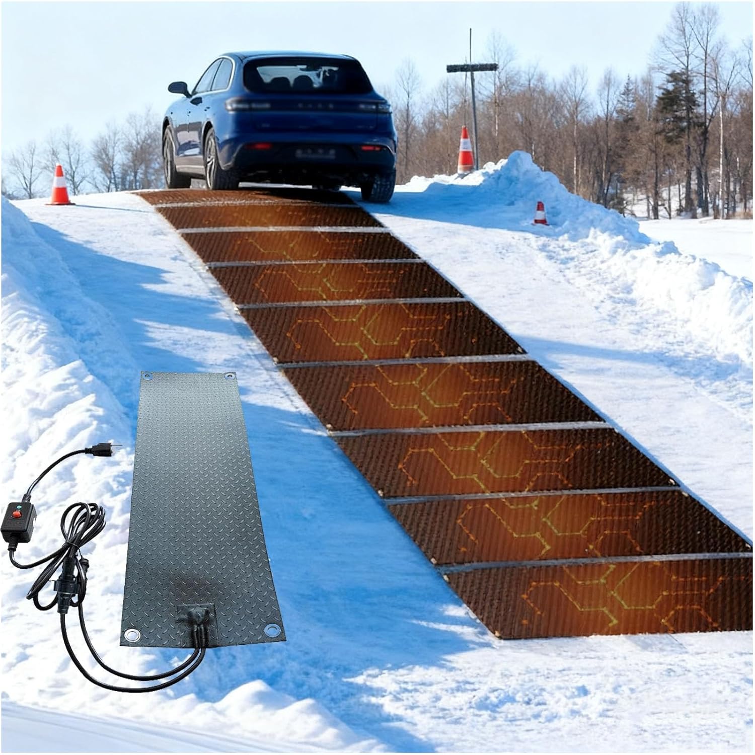 Snow Melting Rubber Mats Outdoor, Melts Up to 2 Inches/h Ice Heated Pad, No-Slip Electric Heated Snow & Ice Melting Mat for Walkway, Stair, Steps, Decks, Garage, Leak-Proof(5 Pcs,30x60in)