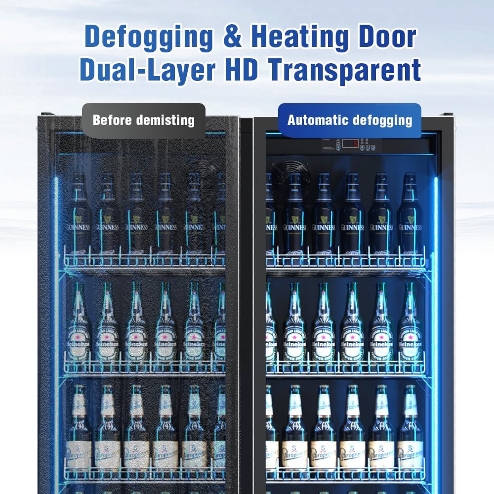 Beverage Refrigerator,Commercial Refrigerators,With Two Glass Doors,Stainless Steel Commercial Back Bar Fridge With LED Lighting,Counter Height Bar Beverage Cooler for Beer,Soda Drinks,Wine