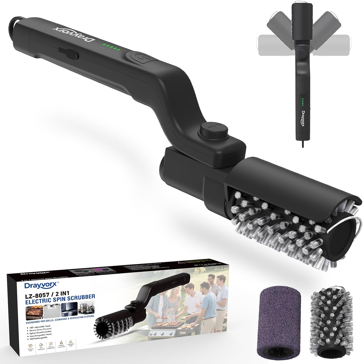 Electric Grill Brush, Cordless BBQ Grill Cleaner for Burnt-On Food, Safe Bristle-Free Electric Grill Cleaning Tool for Outdoor Grills