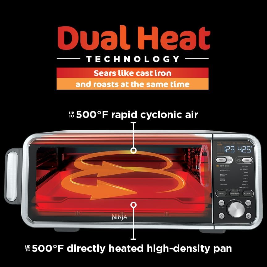 Ninja, Toaster Oven, Air Fryer, Thermometer, Toaster Oven Air Fryer Combo, Stainless Steel, Quick meals, Fries, Frozen Food, Air Fry, Dehydrate, Reheat, 13-in-1,Less Oil, Flip Away Oven, Foodi, SP351