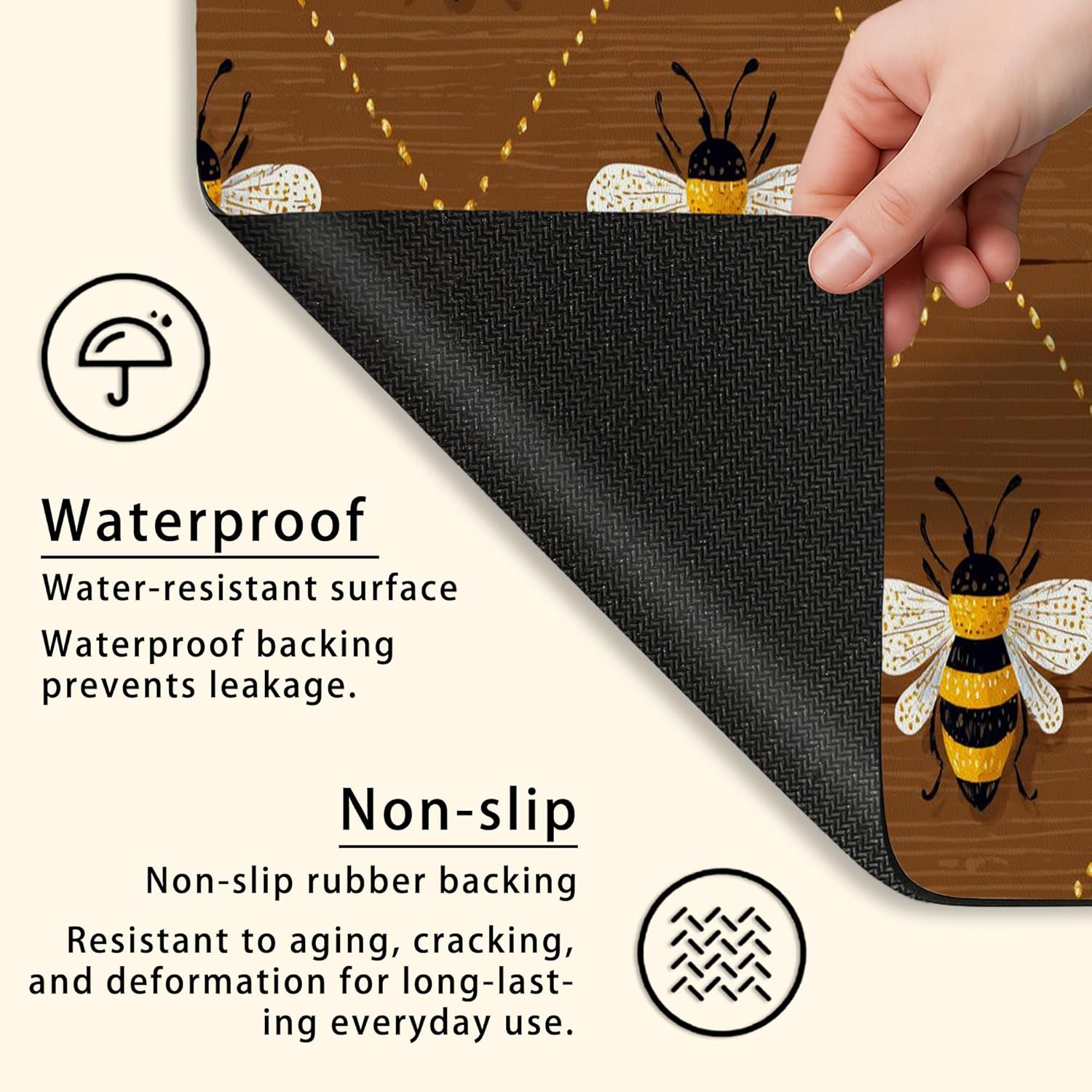 Bee Pattern Washer Dryer Top Protector Mat, Rustic Farmhouse Honeybee Laundry Machine Dust Covers, Summer Decor Rubber Anti-slip Waterproof Washer And Dryer Mats for Laundry Room 24x24 Inch