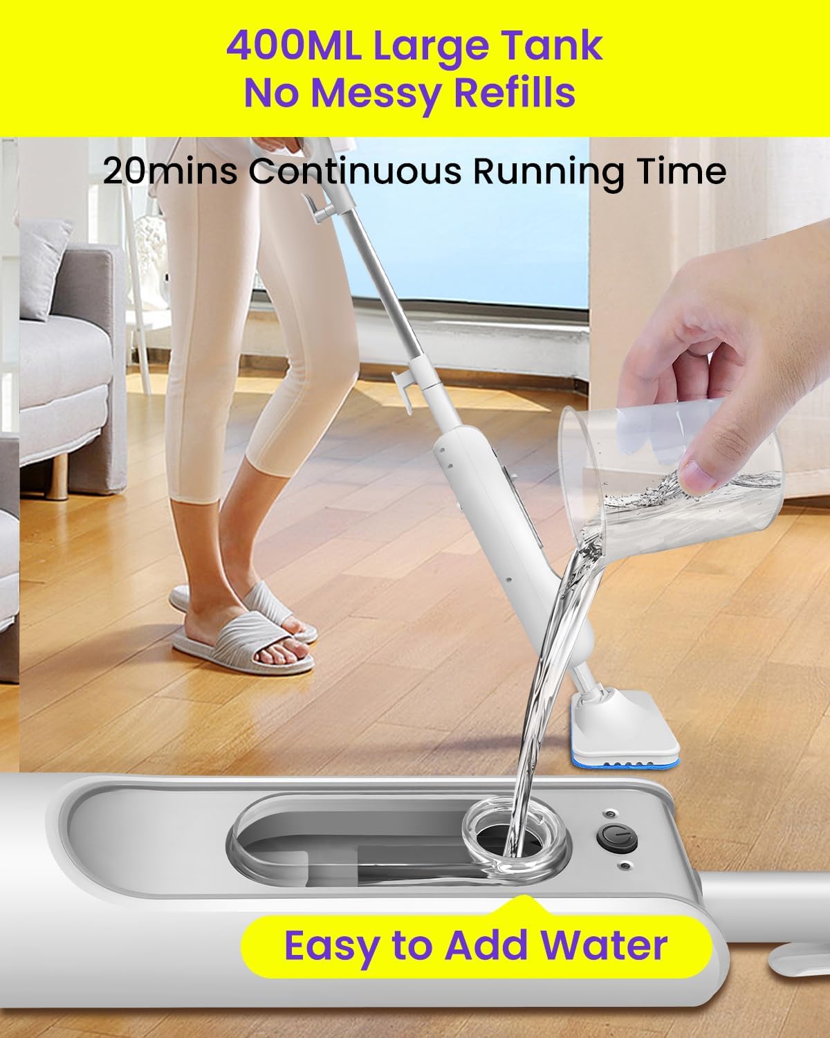 6 IN 1 Steam Mop for Floor Cleaning, Effortless Ergonomic Design Handheld Steam Cleaner, Floor Steamer for Hardwood and Tile, 1500W High Power, 16.4ft Cord, 400Ml XL Tank, 2 Washable Pad