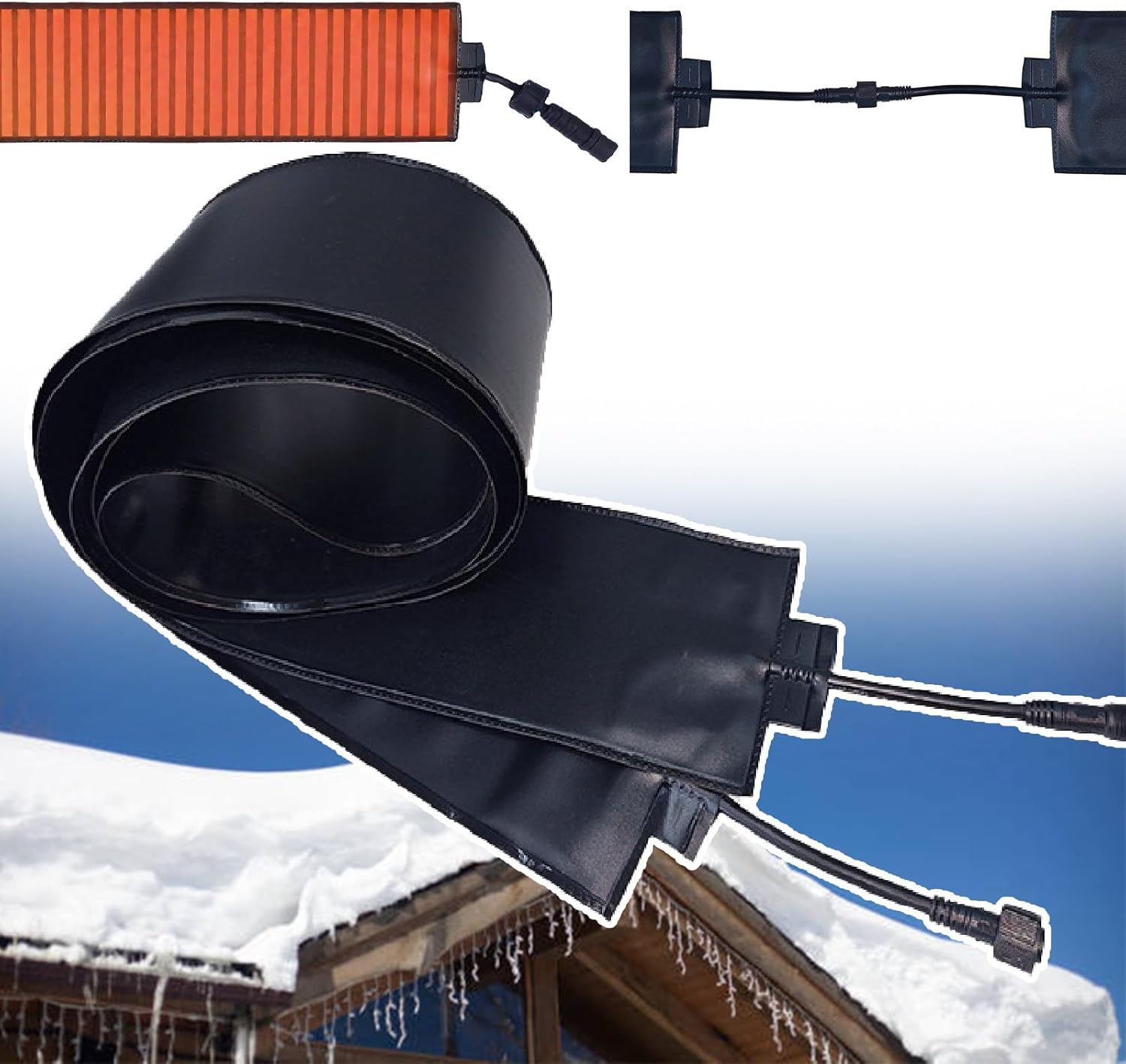 Outdoor Electric Snow Melting Mats/Roof and Valley Heater-Instant Graphene Heating (Up to 50°C) - Stops Ice Dams, Gutter Clogs - DIY Connectable Design,PVC Flexible Material 760cm/24.9ft