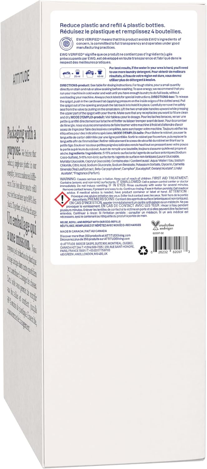 ATTITUDE Liquid Laundry Detergent Refill, EWG Verified, HE Compatible, Plant-Based & Vegan, Natural Laundry Soap, Lavender Scent, 160 Loads, 135.26 Fl Oz (Pack of 2)
