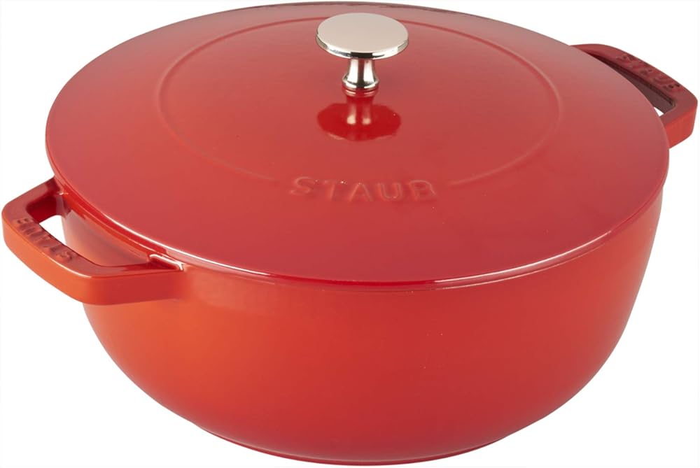 Staub Cast Iron Dutch Oven, 3.75Qt, serves 3-4, Made in France, Cherry
