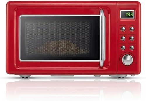 ARLIME Retro Microwave 0.7Cu.ft, 700 Watt Countertop Microwave with 5 Micro Power Defrost & Auto Cooking Function, LED Display, Child Lock, Small Microwave for Kitchen, RV, Dorm (Retro Red)