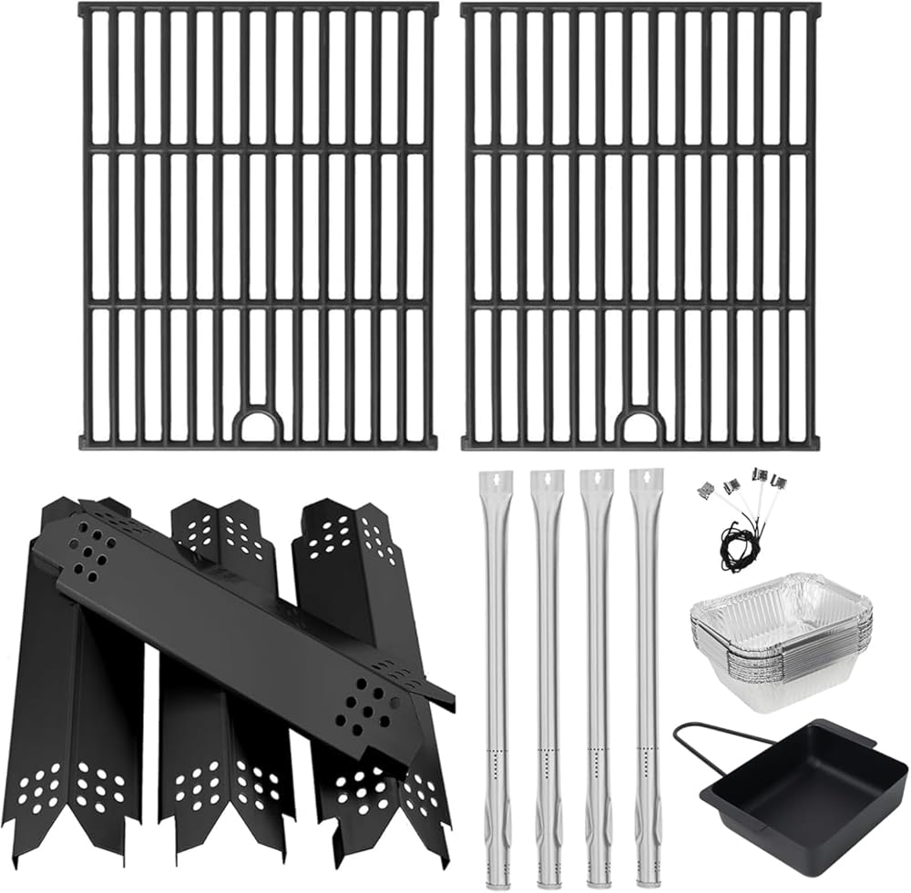 Grill Parts for Nexgrill 4 Burner 720-0925 720-0925P 720-0925PG, Cooking Grate, Universal Grease Pan, Heat Shield and Burner Kit for Nexgrill 720-0925P Replacement Parts for Nexgrill 3 Burner 720-0925