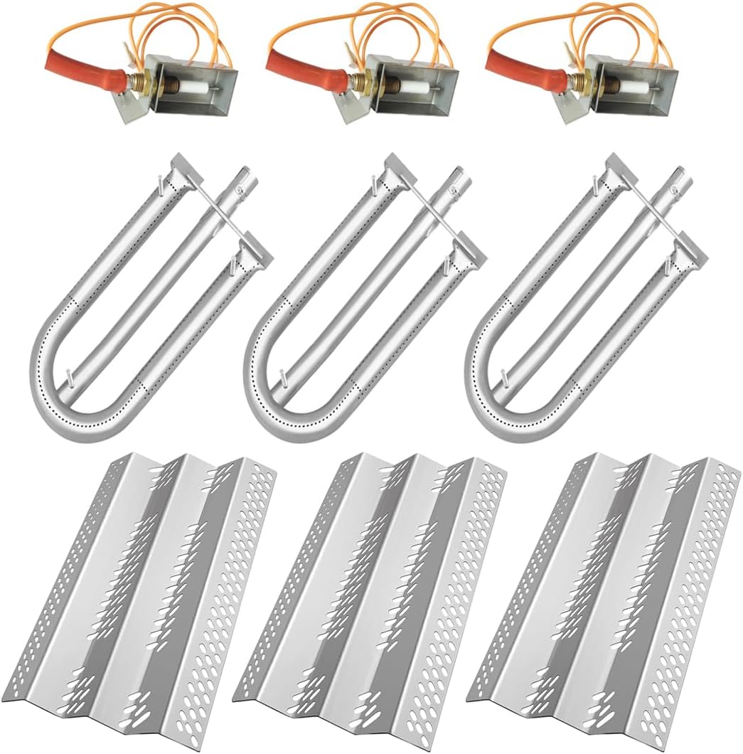 S90351 (3-Pack) S12461 (3-Pack) 16GA Stainless Steel Heat Plate Burner and Electrode Replacement for American Outdoor Grill 30NB, 30PC AOG Grill Parts