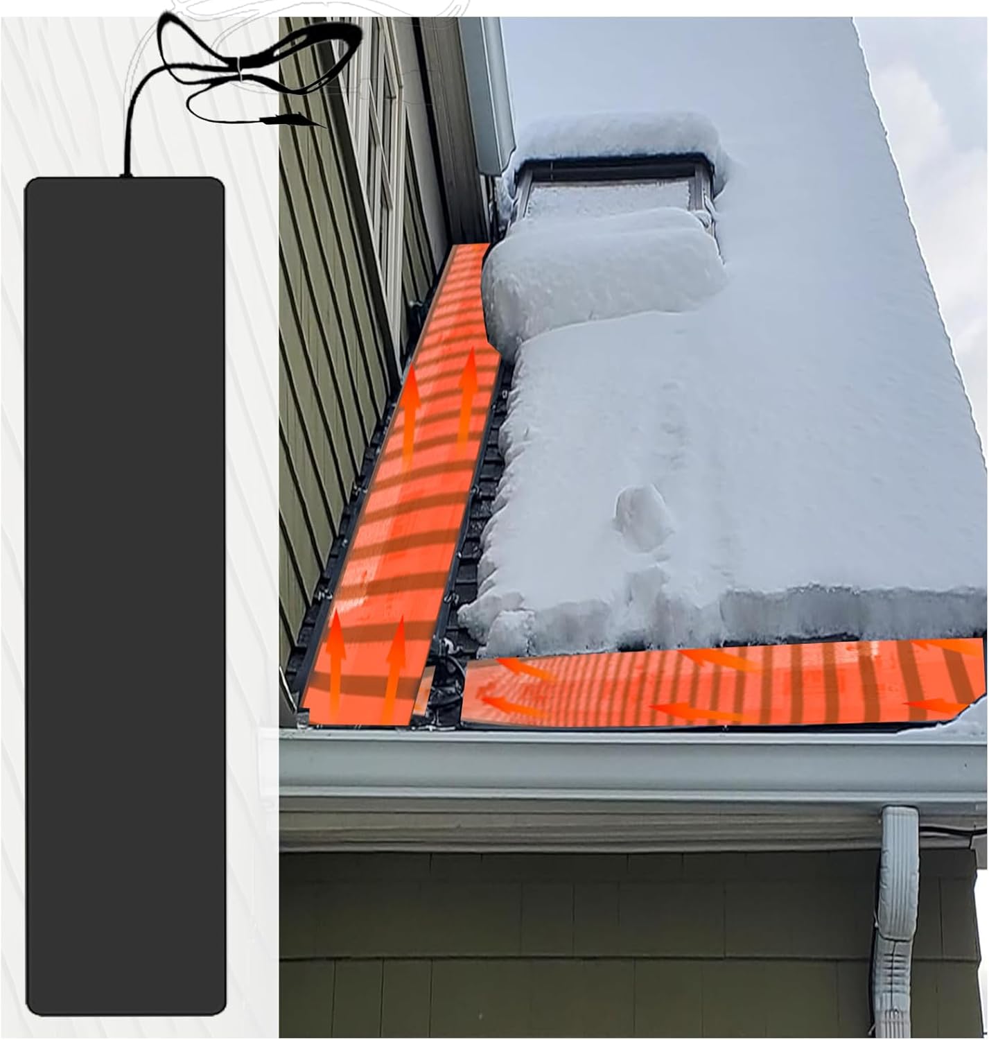 Outdoor Snow Melting Mats for Roof Gutter De-Icing Heated,Roof Heat Tape with Power Cord,Snow Melting Heat Mats Anti-Slip PVC Flexible Material Supports Curling for Ice Dam Pipe,21.2in x 16.4ft