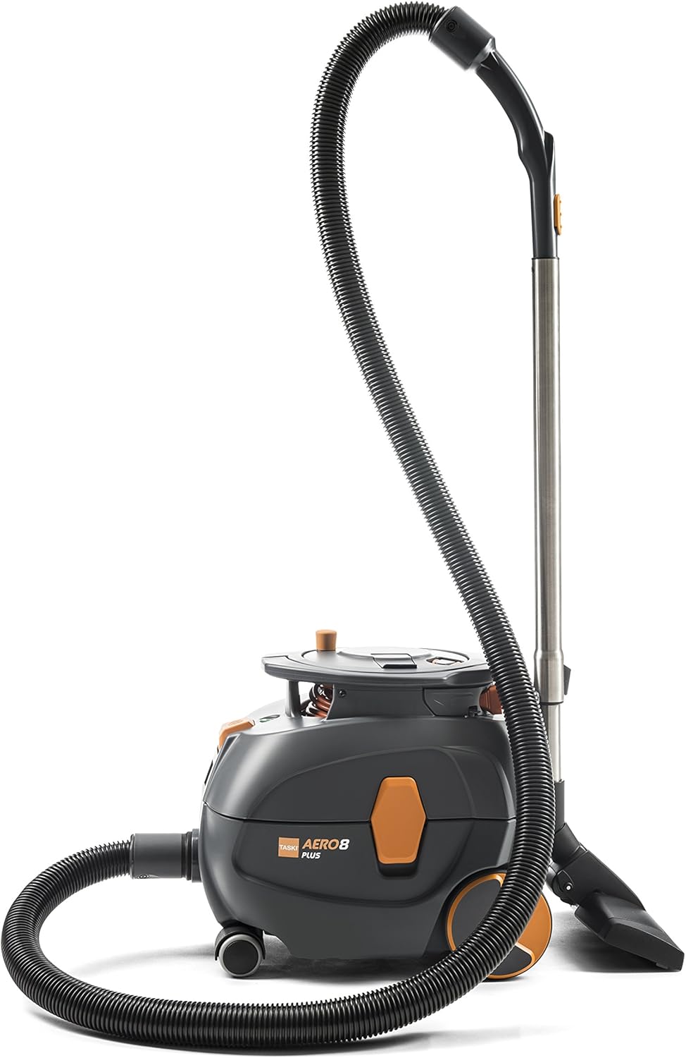 Taski D7524261 AERO 8 Plus Commercial Canister Dry Vacuum, Quiet Operation with HEPA Filtration, 3.5 Gallon Capacity, Grey/Orange