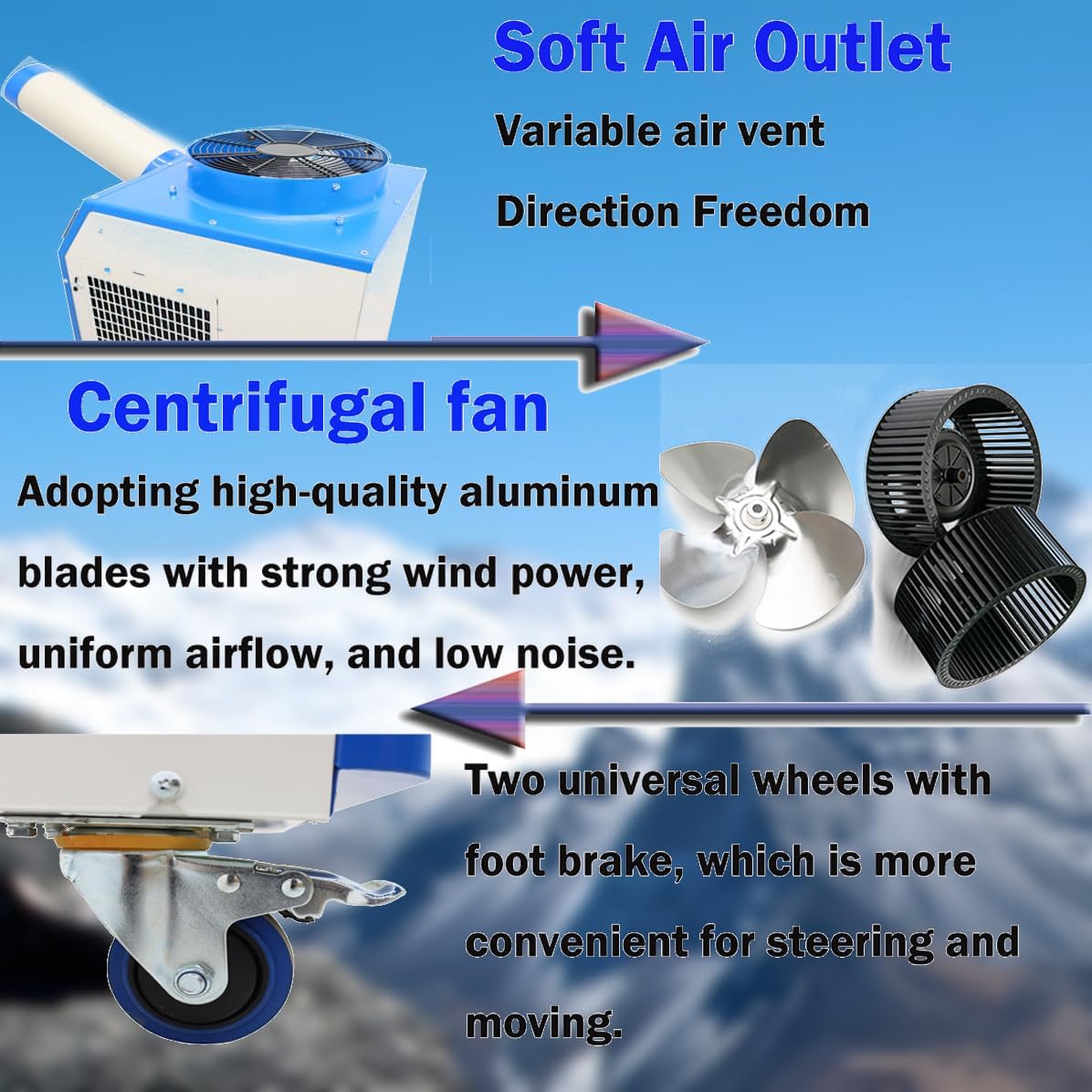 110V 1400W Industrial Air Conditioner 480m³/h Commercial Portable Industrial Spot Cooler Mobile Air Conditioner Single Column 11900BTU