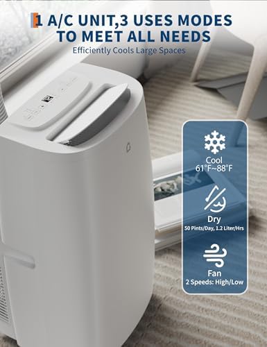 14,000 BTU Portable Air Conditioner with 3-in-1 Function - Cools, Fan, Dehumidifier for Room up to 700 sq.ft, 24H Timer, Remote Control, Ideal for Bedroom and Office