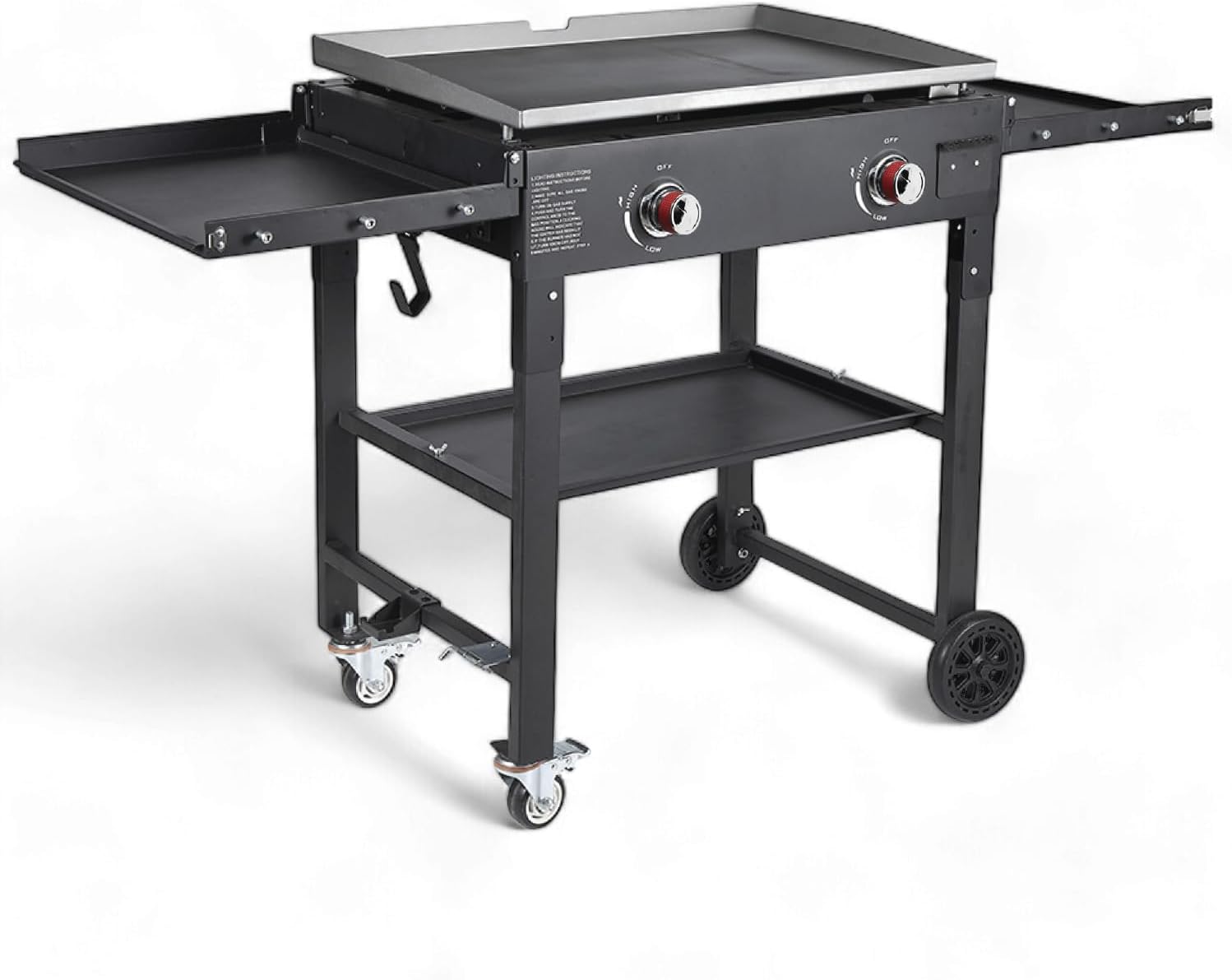 GasOne Foldable Propane Burner Grill – 28-Inch Flat Top Grill Griddle Cooking Station – 2 Burner Propane Grill with Pre-Seasoned Griddle – Professional Burners for Outdoor Cooking with Side Shelves
