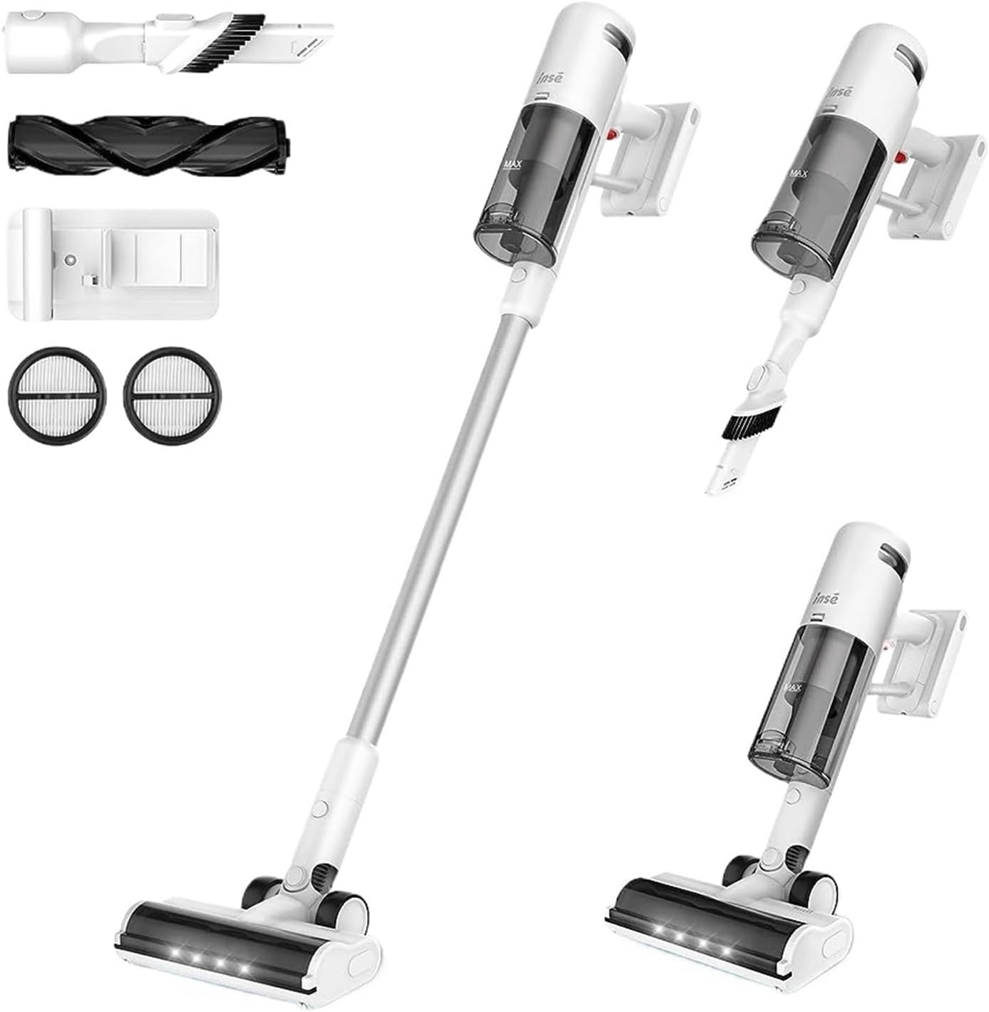 Compatible with INSE V120 Cordless Vacuum Cleaner, 30Kpa Strong Suction for Effective Cleaning, 60 Minutes Long Runtime with LED Display(V120 Red-White)