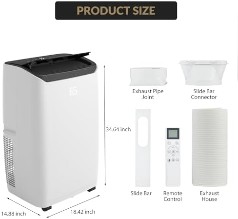 14,000 BTU Portable Air Conditioner,Cools Up to 750 Sq.Ft,4-In-1 Portable AC Unit with Remote Control,Smart & Sleep Mode,24H Timer,Black Top Cover