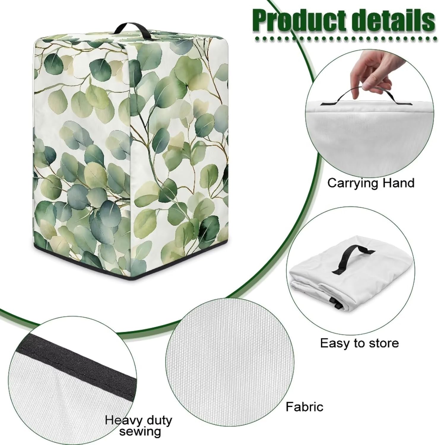 Green Leaves Blender Dust Cover for Kitchen – Stylish Juicer Cover with Floral Prints, Fits Most Blenders & Stand Mixers, Easy to Clean & Foldable, Home Decor