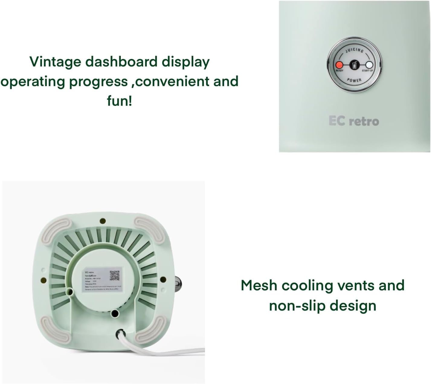 ECretro Retro Smoothie Blenders Countertop Juicer Maker with 20oz BPA Free Travel Cup and Lid, 300W 2-Speed for Shakes and Ice Crush (Green)