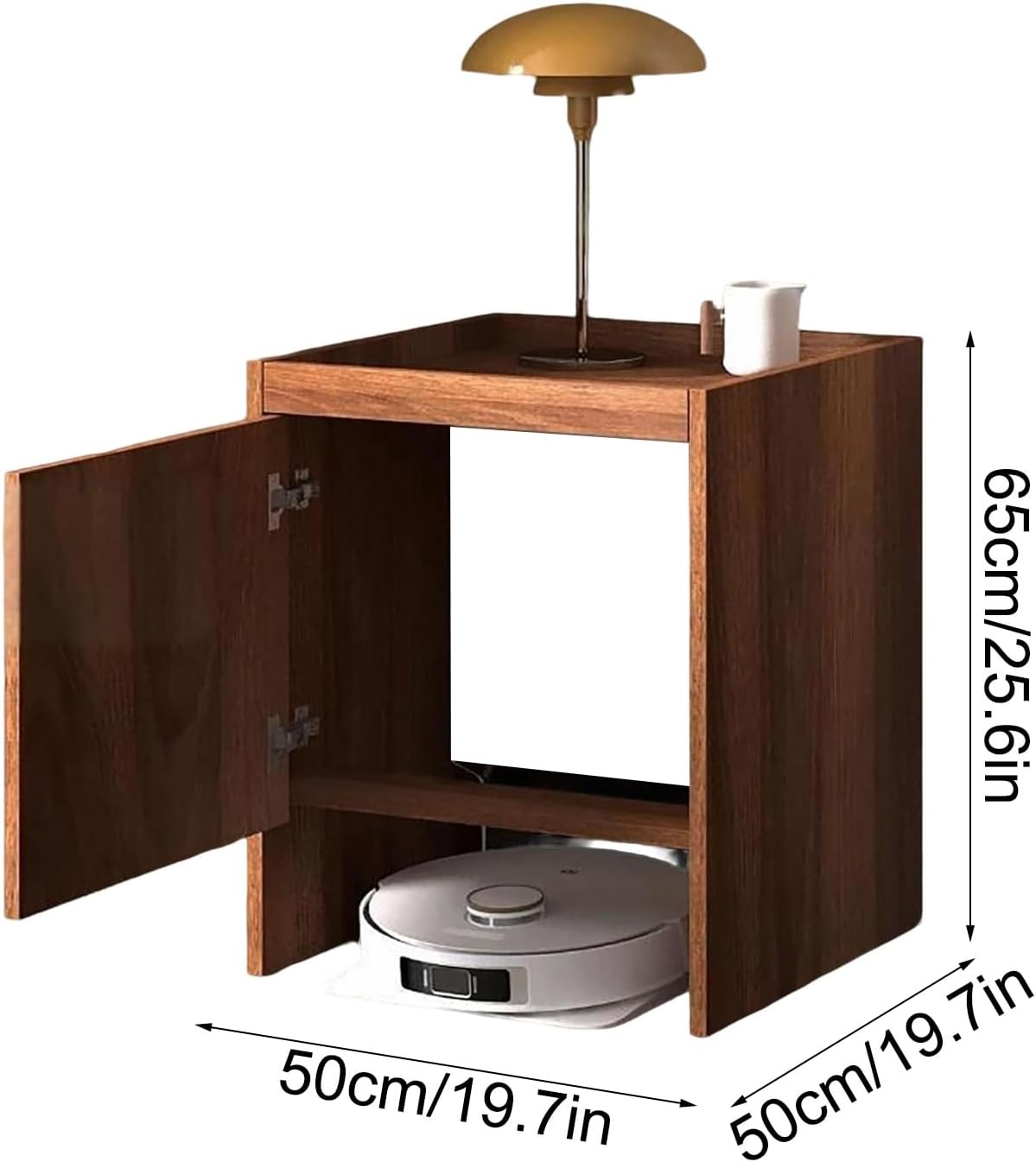 Robot Vacuum Stand Cabinet, Storage Cabinet with Doors and Drawers for Robot Vacuum Cleaner, End Side Table for Home Office, Home Furnishing Night Stand(Yellow,50 * 50 * 65cm)