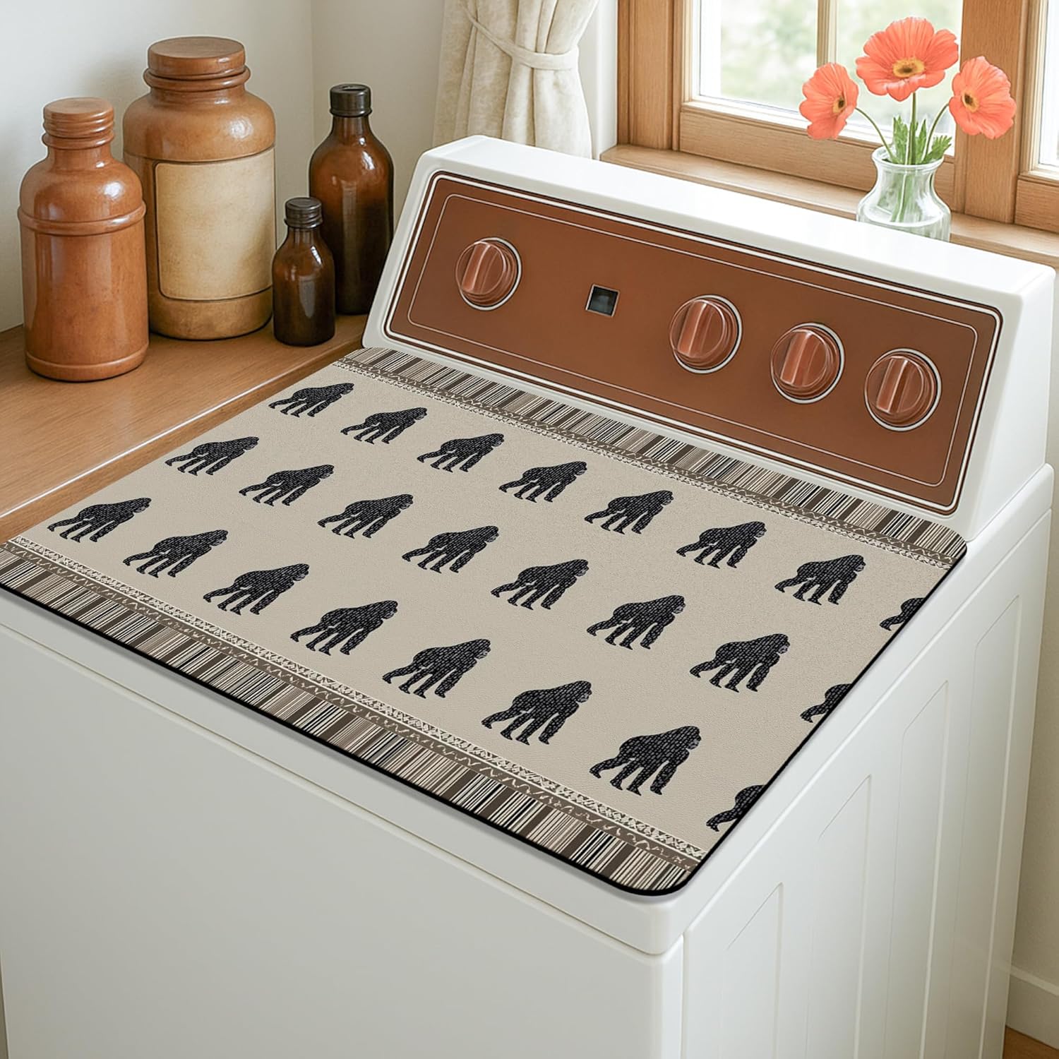 Gorillas Washer Dryer Top Protector Mat, Black Jungle Animal Laundry Machine Dust Top Covers, Modern Graphic Rubber Anti-slip Waterproof Washer And Dryer Mats for Laundry Room 20x24 Inch