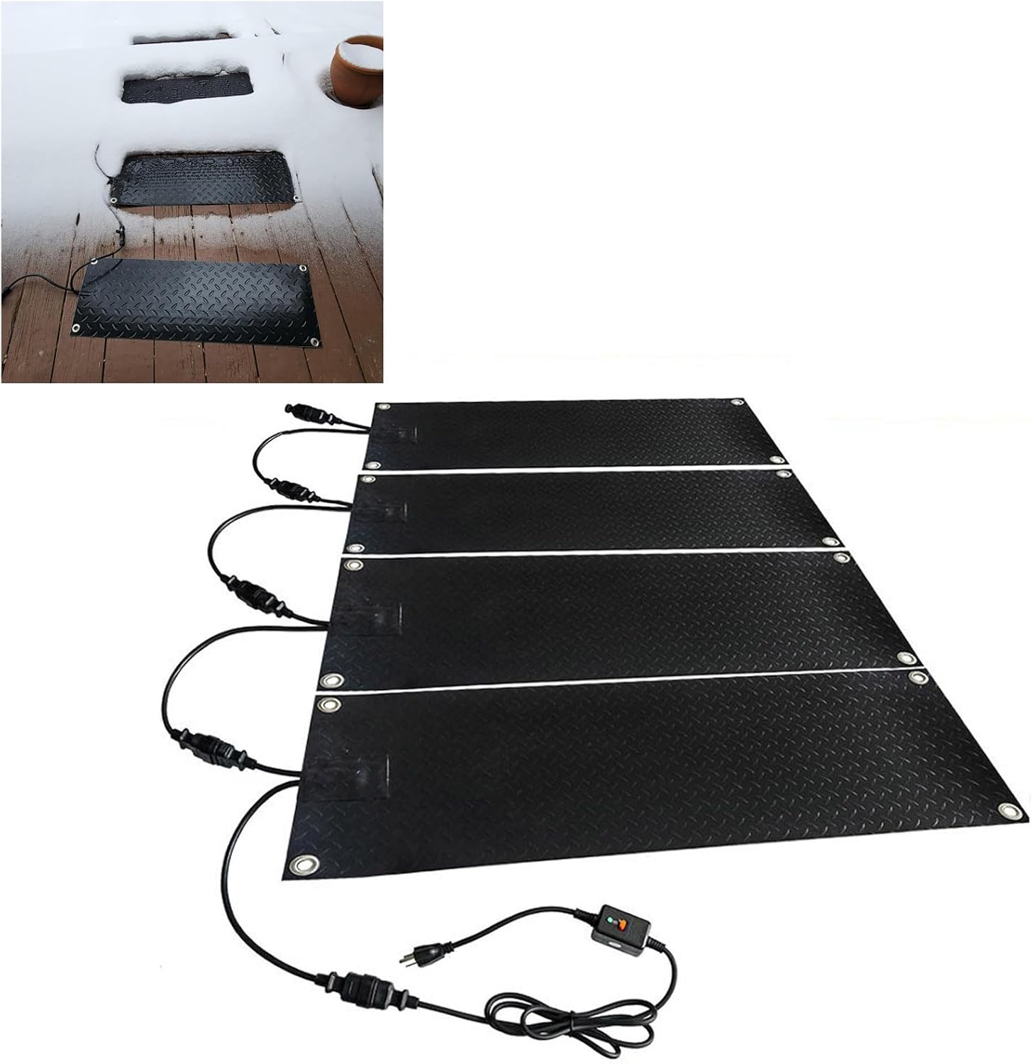 Heated Snow Ice Melting Mats, Winter No-Slip Rubber Heat Track Snow Melting Mats for Stairs Steps Driveway Walkway Decks Sidewalks,Heated Outdoor Mats for Winter Entrances,10x48'',4 Pcs