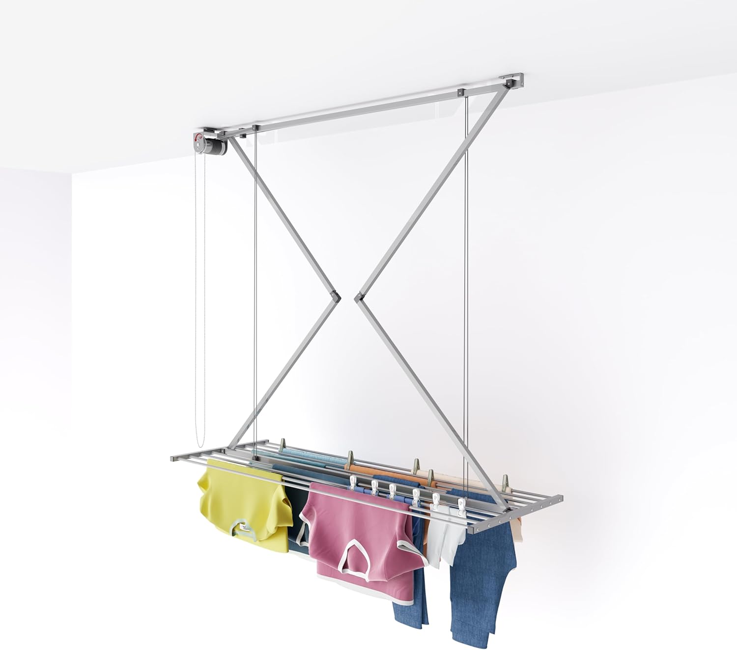 foxydry Mini, Ceiling Mounted Clothes Drying Rack, Pulley Clothesline, Vertical Folding Laundry Drying Rack 21.26