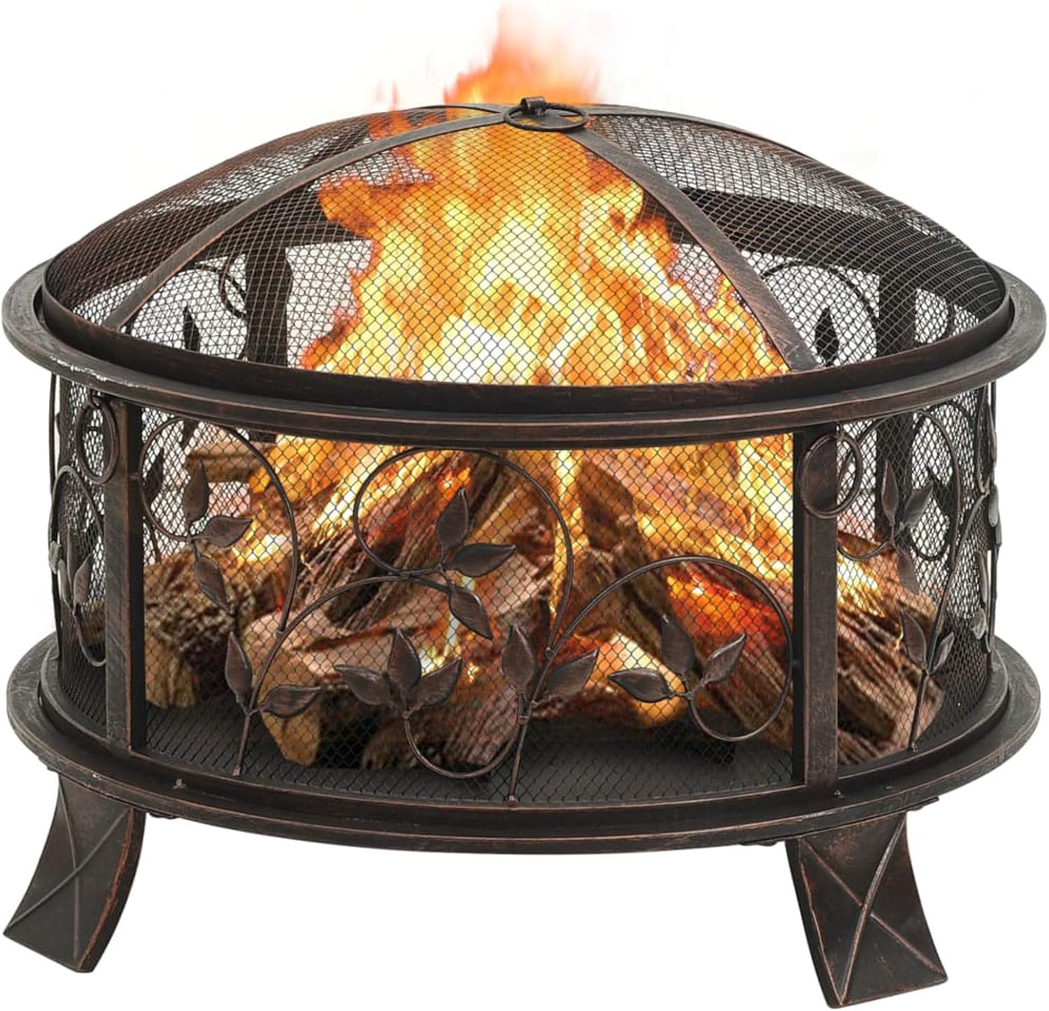 Rustic Fire Pit, XXL Steel Fire Bowl with Poker and Mesh Cover, 26.6 Inch, for Outdoor Garden and Patio Use