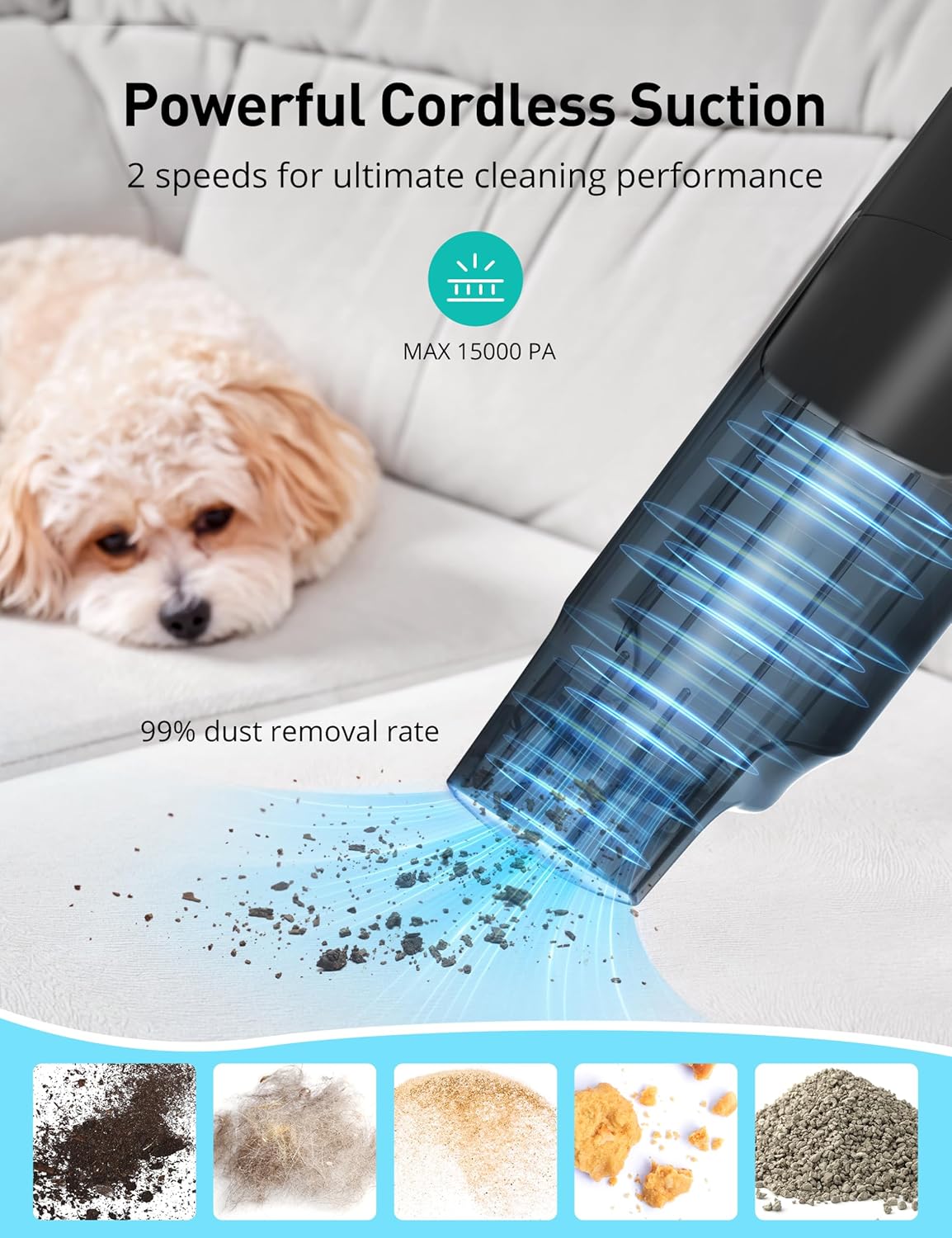 Successor Cordless Vacuum, Handheld Vacuum 15KPA Powerful Car Vacuum, Rechargeable, Charging Dock, Ergonomic Handle, 2-in-1 Crevice Tool, 1.8lb Portable Handheld Vacuum with 2-Speed for Car, Home