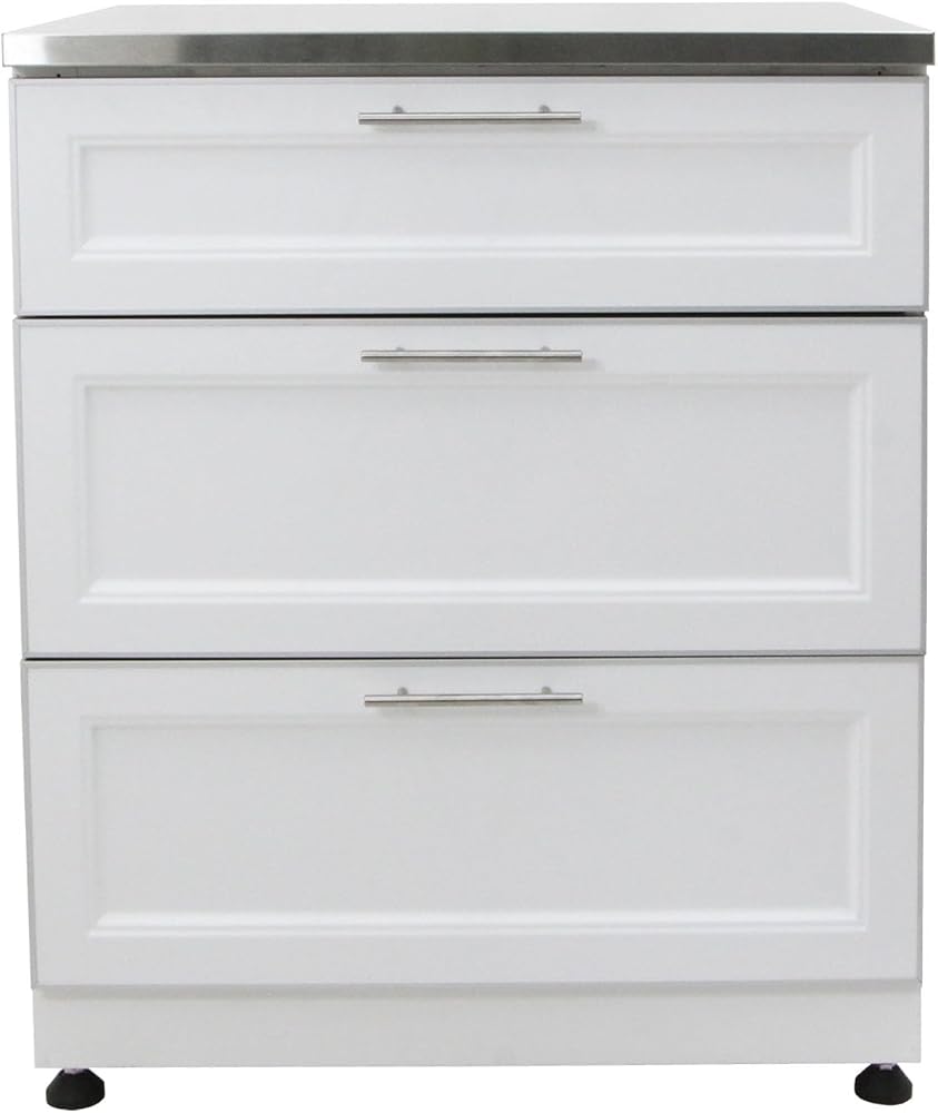 Blue Sky Outdoor Living, White Shaker 3-Drawer Outdoor Kitchen Cabinet, OKCS3026WSDR3W – Weatherproof Storage Organizer