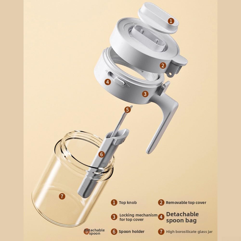 Quantitative Seasoning Container With Airtight Seal And Forward Handle, For Household Kitchen Storage Of Spices, Tea, Coffee Beans, And Seasoning Blends(Cream)