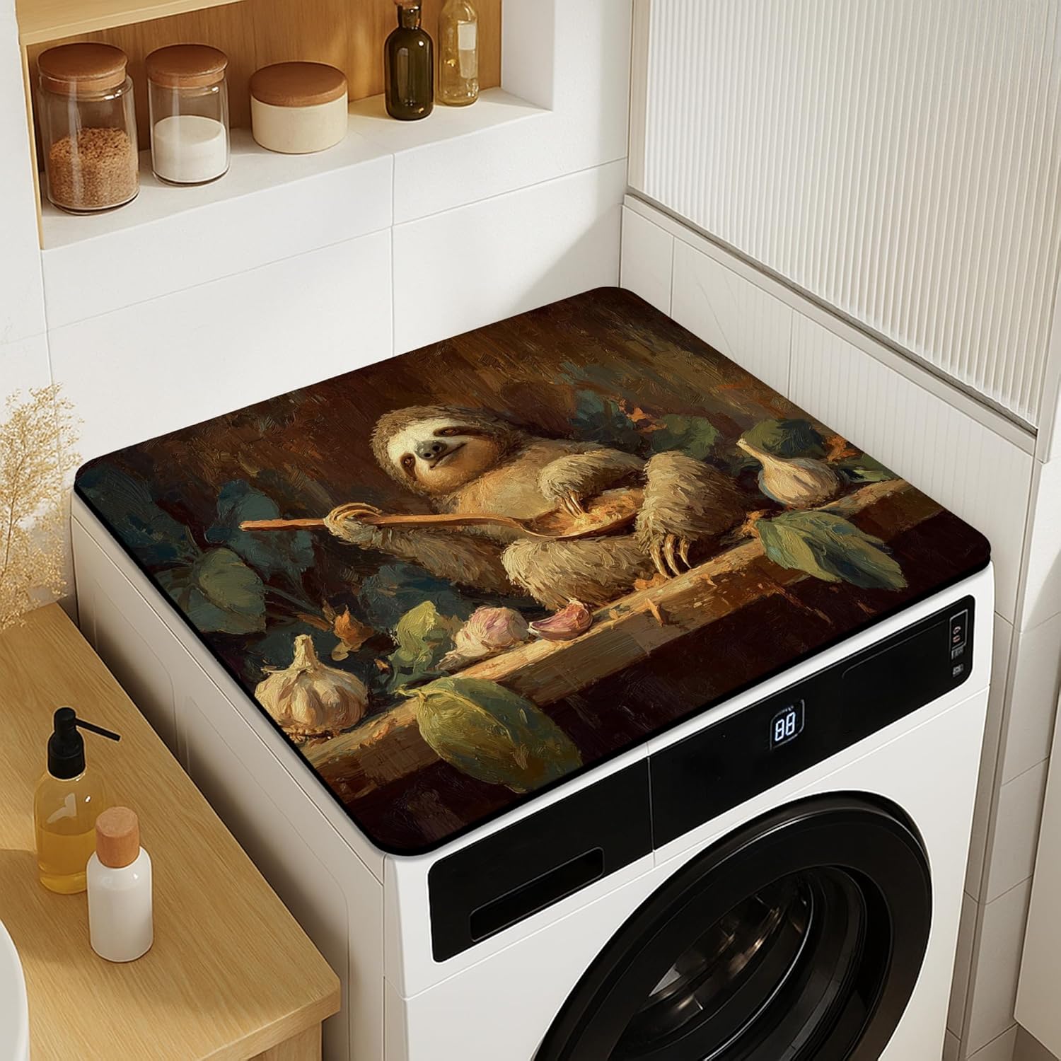 Fanciful Washer Dryer Top Protector Mat, Playful Animal Design Laundry Machine Covers, Charming Fabric Anti-slip Waterproof Washer And Dryer Mats for Home 20x24 Inch