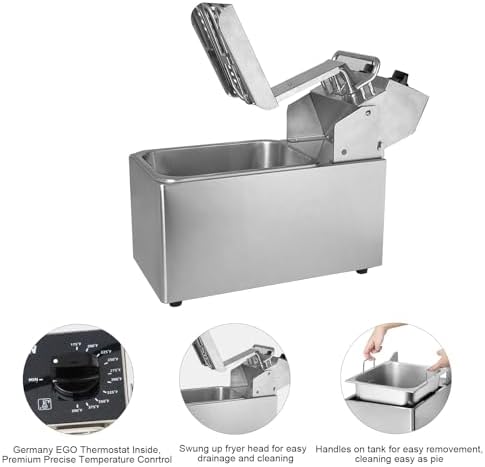 CROSSON 10Lbs Electric Countertop Deep Fryer with Easy Clean Rotary fryer head,30 Minitues Timer,Removable 304 SS Oil Tank with Handle,4.5L Deep Fryer With Basket for Home Use