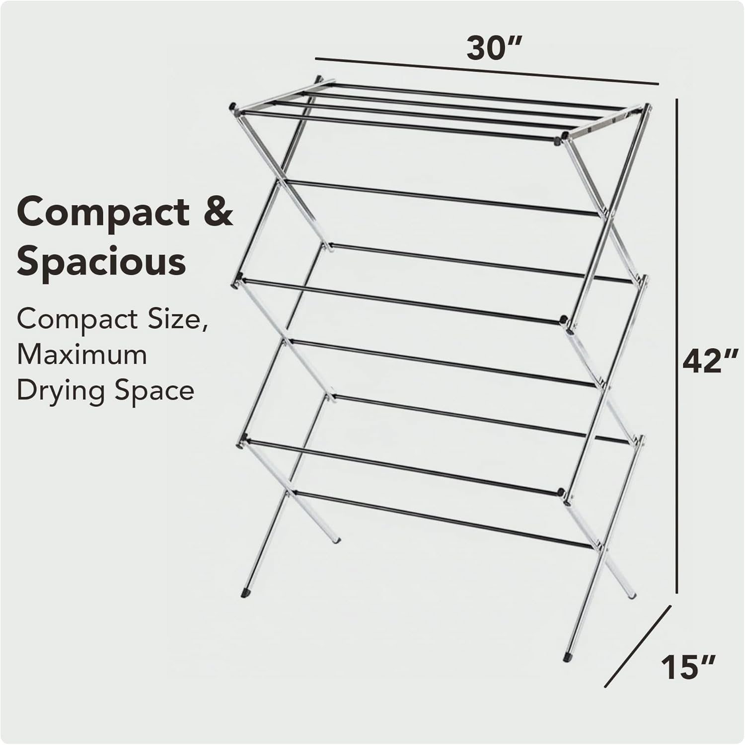 Displays By Jack Portable Collapsible Clothing Dryer Rack, Foldable Drying Rack for Clothes, Lingerie, Towels, Linens, Laundry Home Apartment Must Haves, Metal Chrome Finish