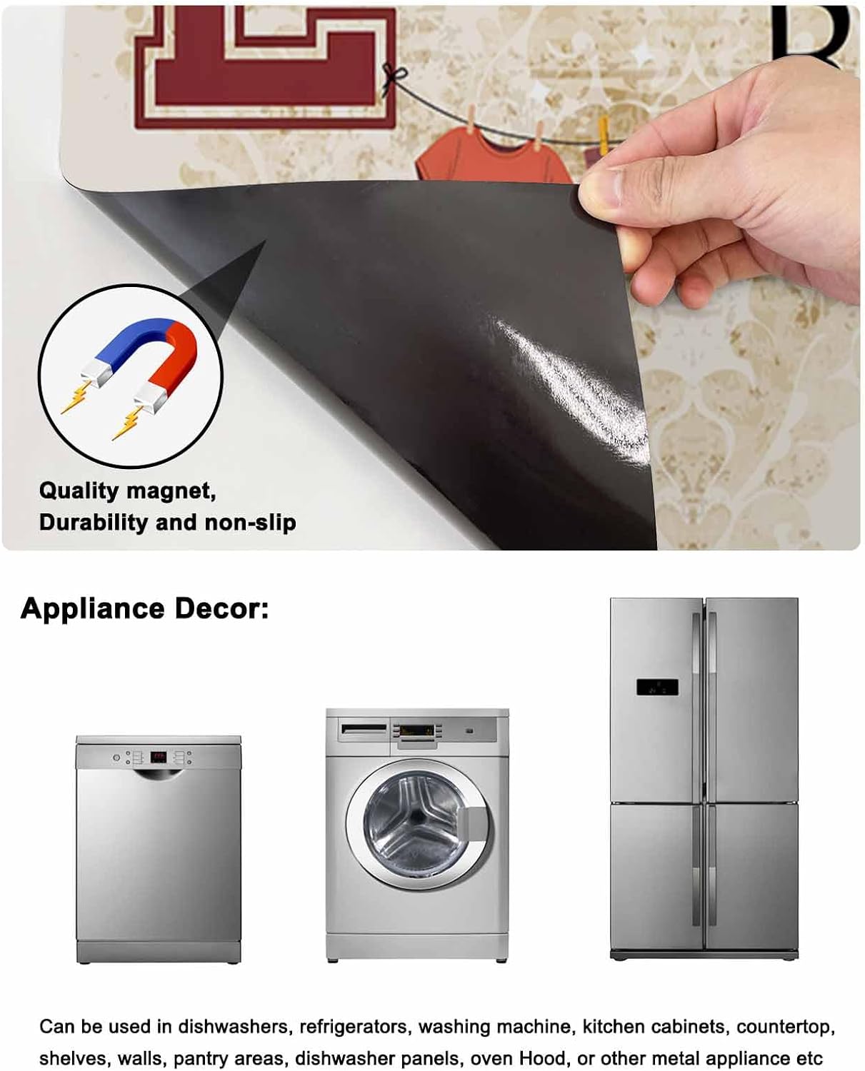 Dishwasher Magnet Cover, Laundry Room Dishwasher Lid Magnetic Kitchen Sticker, Rustic Farmhouse Washing Machine Clothes Resuable Refrigerator Magnet Covers Decal Fridge Kitchen Appliance 23''x26''