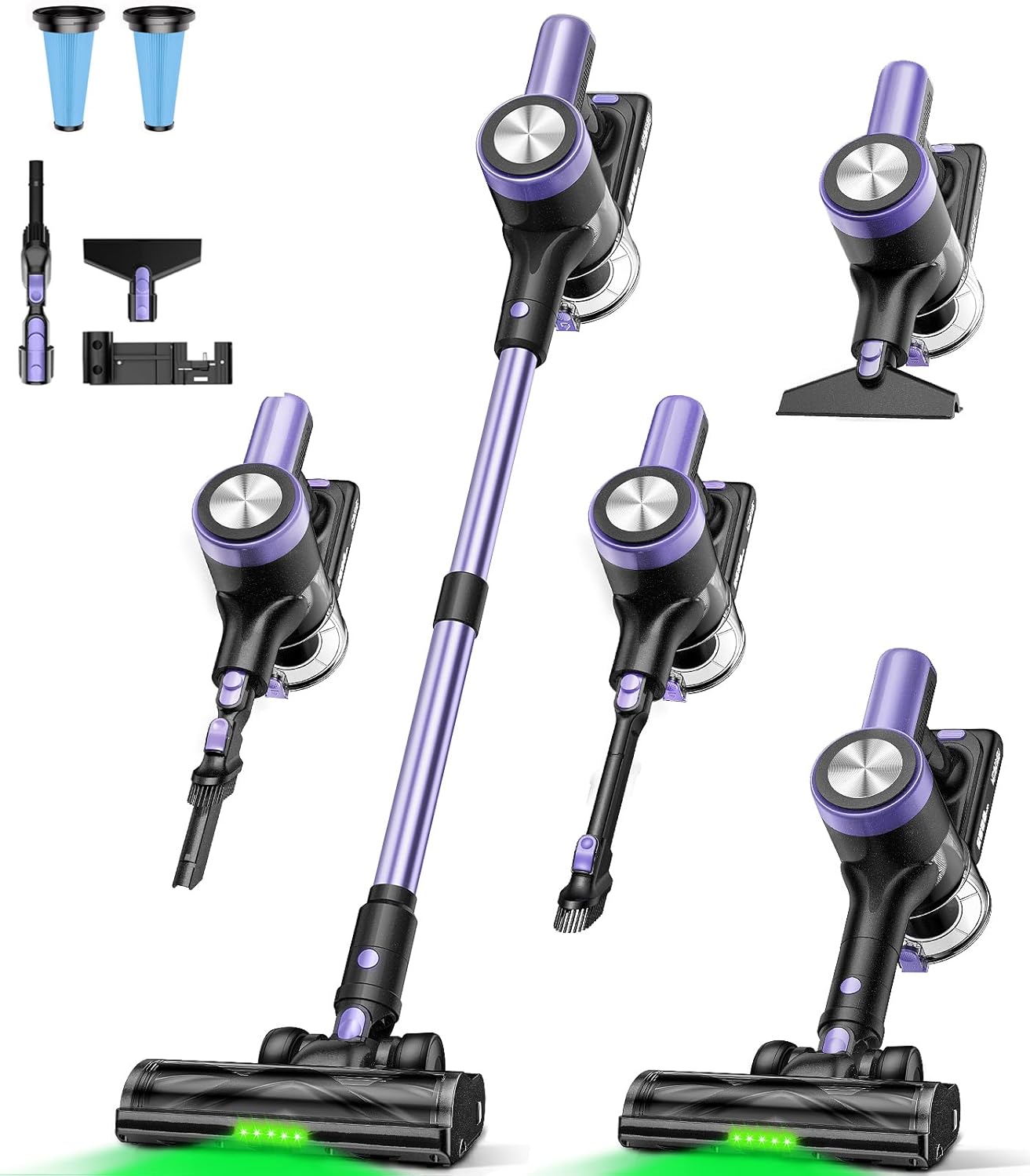 Cordless Vacuum Cleaner, 46KPa/500W Stick Vacuum with 55 Mins Runtime, Self-Standing Vacuum Cleaner for Home, LED Display, Anti-Tangle Brush, Rechargeable Vacuum for Pet Hair