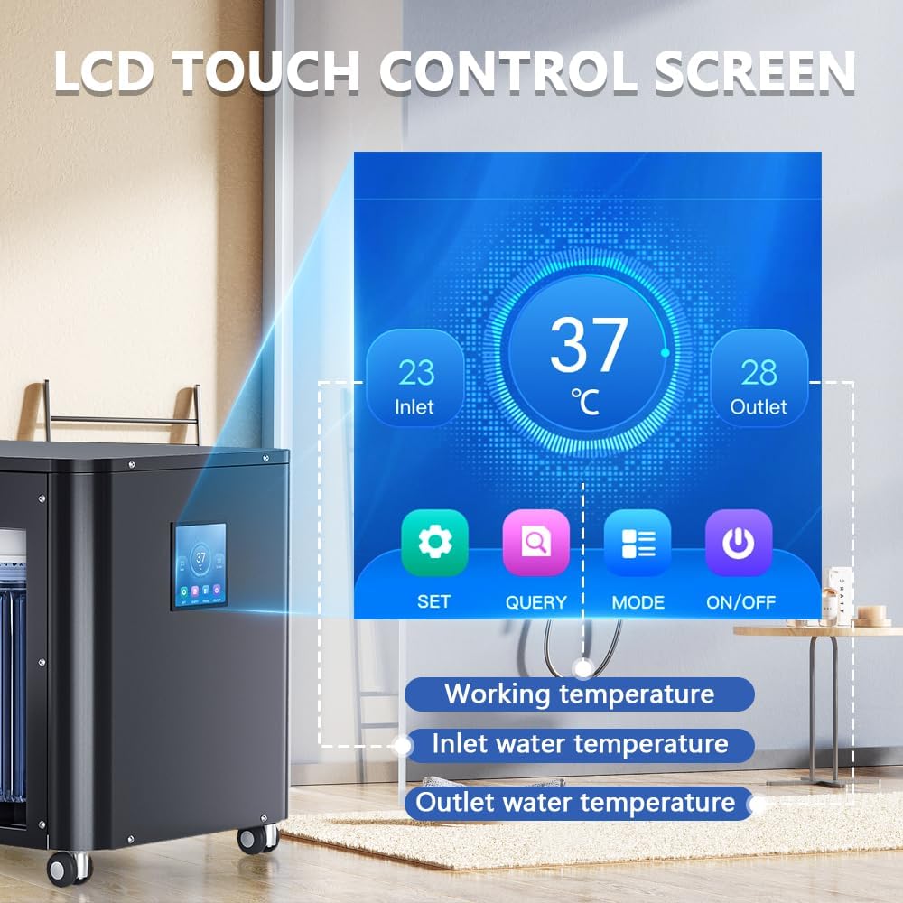 Water Chiller 1HP Ice Bath Chiller for Cold Plunge Tub with WiFi Remote Control Cooling Heating Function 260Gal Aquarium Chiller Fish Tank Cooler for Athletes Fitness Recovery (Black, 1HP)