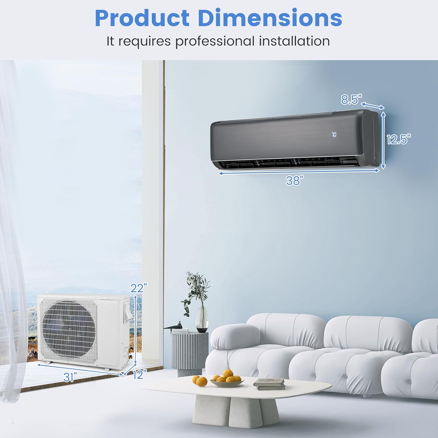 KOTEK 18000 BTU Mini Split AC/Heating System, 21 SEER2 Split-System Air Conditioner & Heater with Inverter Compressor, Cools Rooms up to 1250 Sq.Ft, 208-230V, Wall Mounted Installation Kit Included