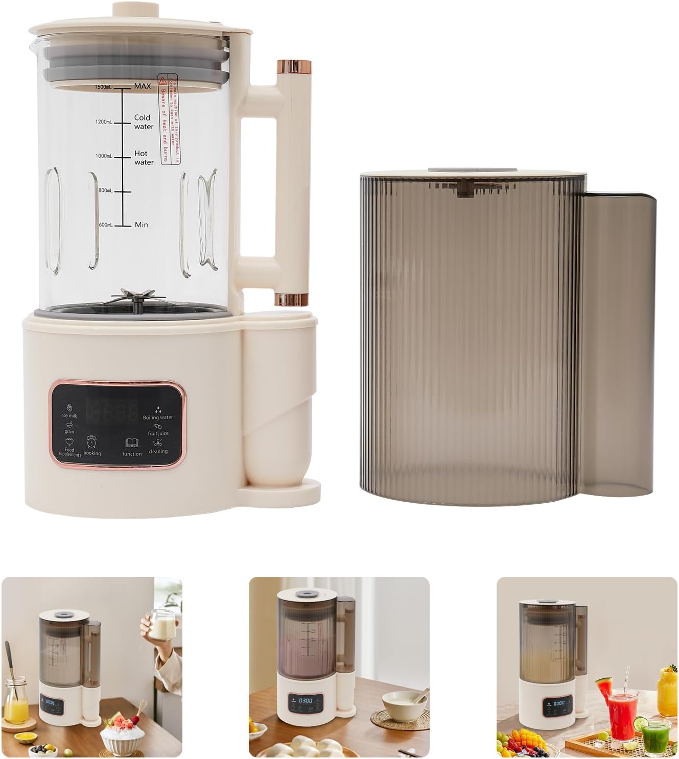 Automatic Soy Milk Machine with 12 Blades, Portable Soy Milk Maker Nut Milk Maker Machine Countertop Blender White for Kitchen