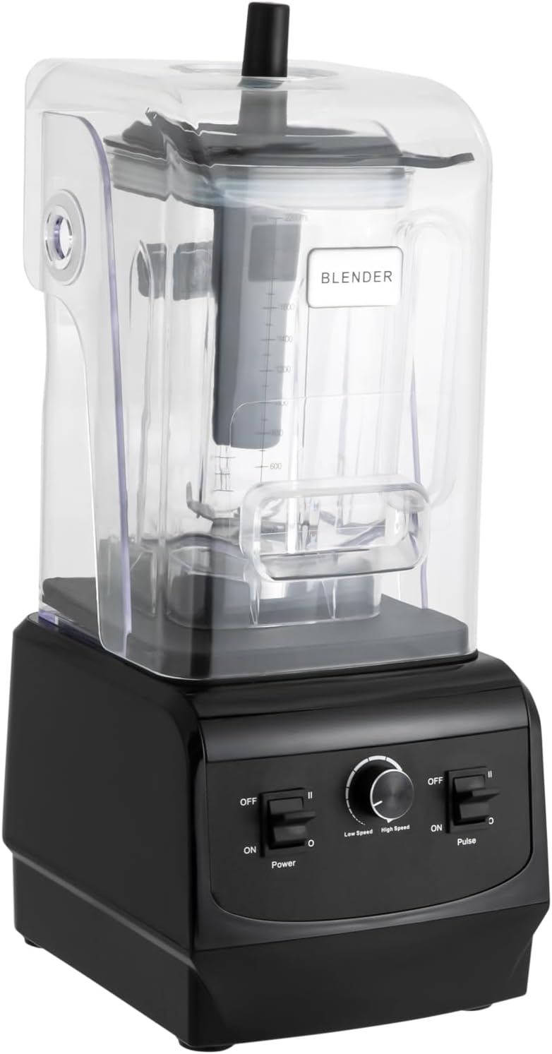 110V Commercial & Domestic Smoothie Blender, Professional Smoothie Machine with Soundproof Cover, Countertop Milkshake Maker for Puree, Ice Crush, and Shakes, 2.2L/74.4oz, Black